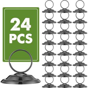 24 Pcs Table Number Holders Metal Place Card Holders Table Number Stands Tabletop Menu Sign Stands for Wedding Restaurant Recipe Banquet Birthday (Gunmetal Grey)