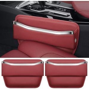 Car Seat Gap Filler - Premium Leather Car Organizer with Extra Storage - Organize and Secure Your Car Essentials - Fits Most Cars, SUV, Truck - 2 Pack - Red