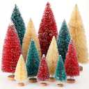Meooeck 12 Pcs Mini Christmas Trees Bottle Brush Christmas Trees 4 Sizes 4/6/8/10 Inch Artificial Xmas Tree with Wood Base Winter Fake Pine Tree Decor for Home(Green, Beige, Red)