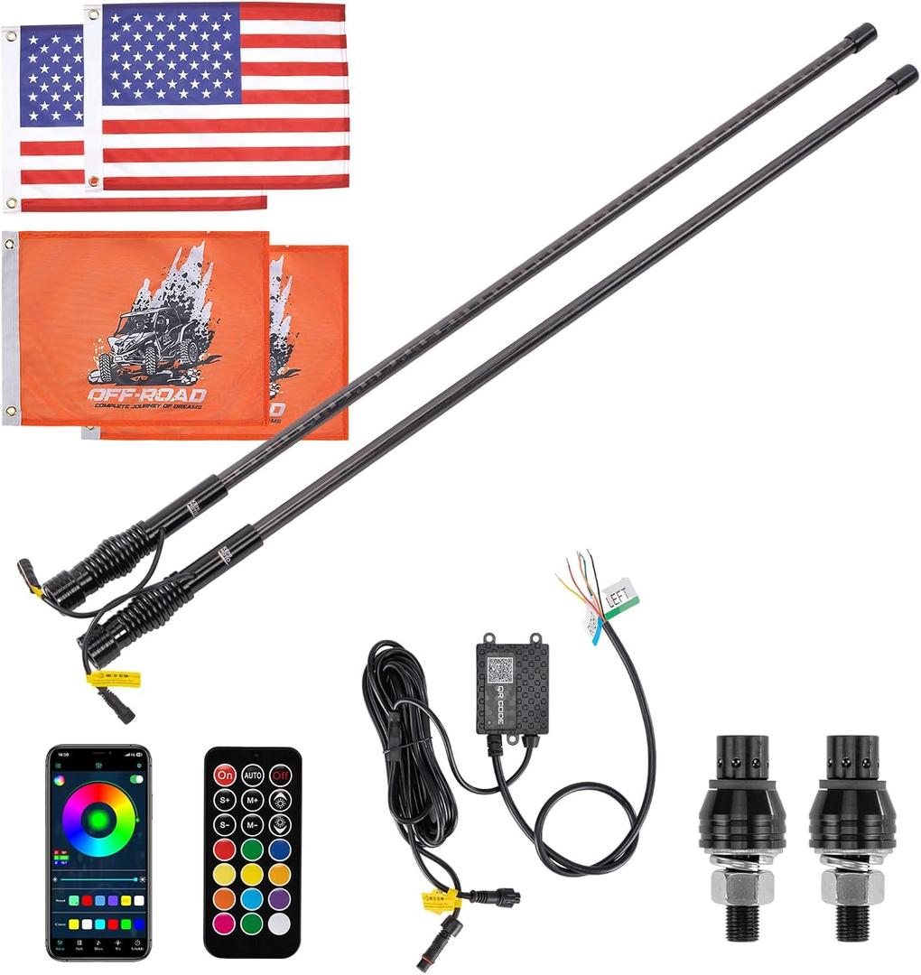 KEMIMOTO 2PCS 3FT Whip Lights for Side by Side, APP Control Turn Brake Reverse Signal Function Spring Mount LED, ATV UTV Whip Lights Compatible with Can-Am Maverick X3 Polaris RZR XP Talon Sportsman