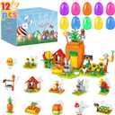 Easter Basket Stuffers Toys for Kids, Prefilled Easter Eggs Fillers with Farm Building Blocks Toys for Boys Girls Gifts Ideas Egg Hunt Party Favors Supplies