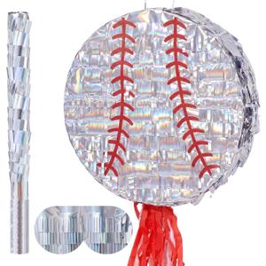 Gueevin Baseball Pinata Bundle with a Blindfold and Bat Birthday Party Piñata Decor Pull String Baseball Piñata for Family Games Party Supplies