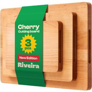 Riveira Cherry Wood Cutting Board  Versatile And Durable: Set Of 3 Pcs Rectangular Wooden Cutting Board  Natural Wooden Cutting Boards For Kitchen  Complete Cherry Wooden Chopping Board