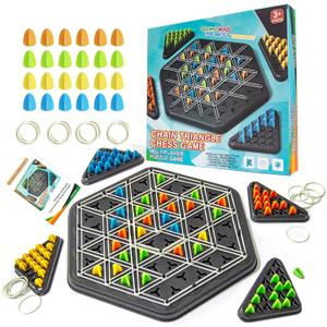 Chain Triangle Chess Game, Rubber Band Geoboard Game, Strategy Board Games, Family Night Games for Kids and Adults, 2 to 4 Players