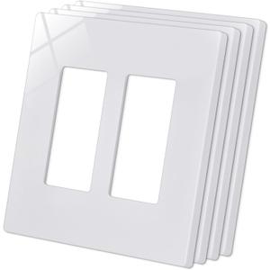 CML Screwless Wall Plate Cover, 2-Gang Mid-Size 4.88" x 4.94", Midway Double Faceplate Cover for Decorator Receptacle Outlet & Switch, UL Listed, 4 Pack, White