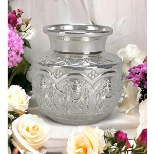 Traditional Indian Kalash (Chambu)  5 Inch German Silver Ashtalakshmi Pooja Pot for Hindu Prayer, Home Temple & Festive Rituals K2559