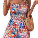LILLUSORY Women Summer Casual Strapless Romper Beach Vacation Outfits Sleeveless Off Shoulder Short Jumpsuits Dressy 2026 (L)