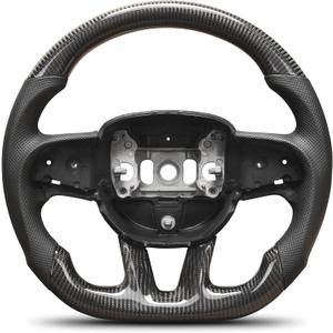 Carbon Fiber Steering Wheel for Dodge Charger, Challenger, Durango, Jeep Grand Cherokee SXT/GT/RT/SRT/Hellcat 2015-2020, D-Shape Flat-Bottom, Nappa Perforated Leather, Hand-Stitched Grip