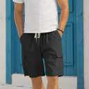 Mens Cargo Shorts Casual Drawstring Elastic Waist Corduroy Summer Beach Shorts with Pockets (Black, S)