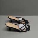 Kitten Strappy Heels for Women Knotted Square Open Toe Slip On Mule Heels Mid Heeled Sandals (8.5, Black)