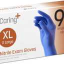 Caring Nitrile Exam Gloves, Blue, Powder-Free, Disposable Gloves for Medical Care, First Aid, Cleaning, Food Prep (X-large (Pack of 90))