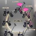 RIDYEE 7-in-1 Folding Toddler Tricycle for 18 Months to 5 Years, Tricycle Stroller with Dual Brakes, All-Terrian Rubber Tire, Tricycle for Toddlers with Rotatable Seat, Adjustable Push Handle, Pink, 43 inches x 19 inches x 40.5 inches