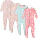 Gerber Baby Girls' 4-Pack Footed Pajamas (9 Months, Love Llamas Pink)