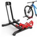 Bike Stand Floor, Portable Bike Storage for Garage - Fit for 24"-29" Bikes, Tire Width up to 3.5", Road & Mountain Bicycle Stand, Front and Rear Wheel Parking Rack - Red