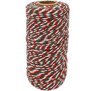Leecogo Cotton Twine Gold and White Baker String 2mm Thick 328 Feet Christmas Twine for Gift Wrapping DIY Crafts Home Party Decoration Gardening