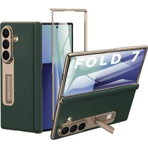 for Samsung Galaxy Z Fold 7 Phone Case,Luxury Genuine Leather,Full Body Hinge Protection,Built-in Screen Protector,Kickstand Slim Phone Cover for Galaxy Z Fold7 (Green)