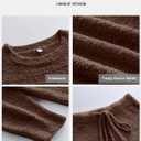 ANRABESS Women's Fuzzy Fleece Pajama Sets 2 Piece Outfits Long Sleeve Top Wide Leg Pants Lounge Matching Set 2025 Fall Winter (Brown, L)