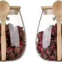 Airtight Glass Jar Storage Container with Bamboo Lid Set of 2, Wide Mouth, Leak-Proof, With a Spoon (Middle)
