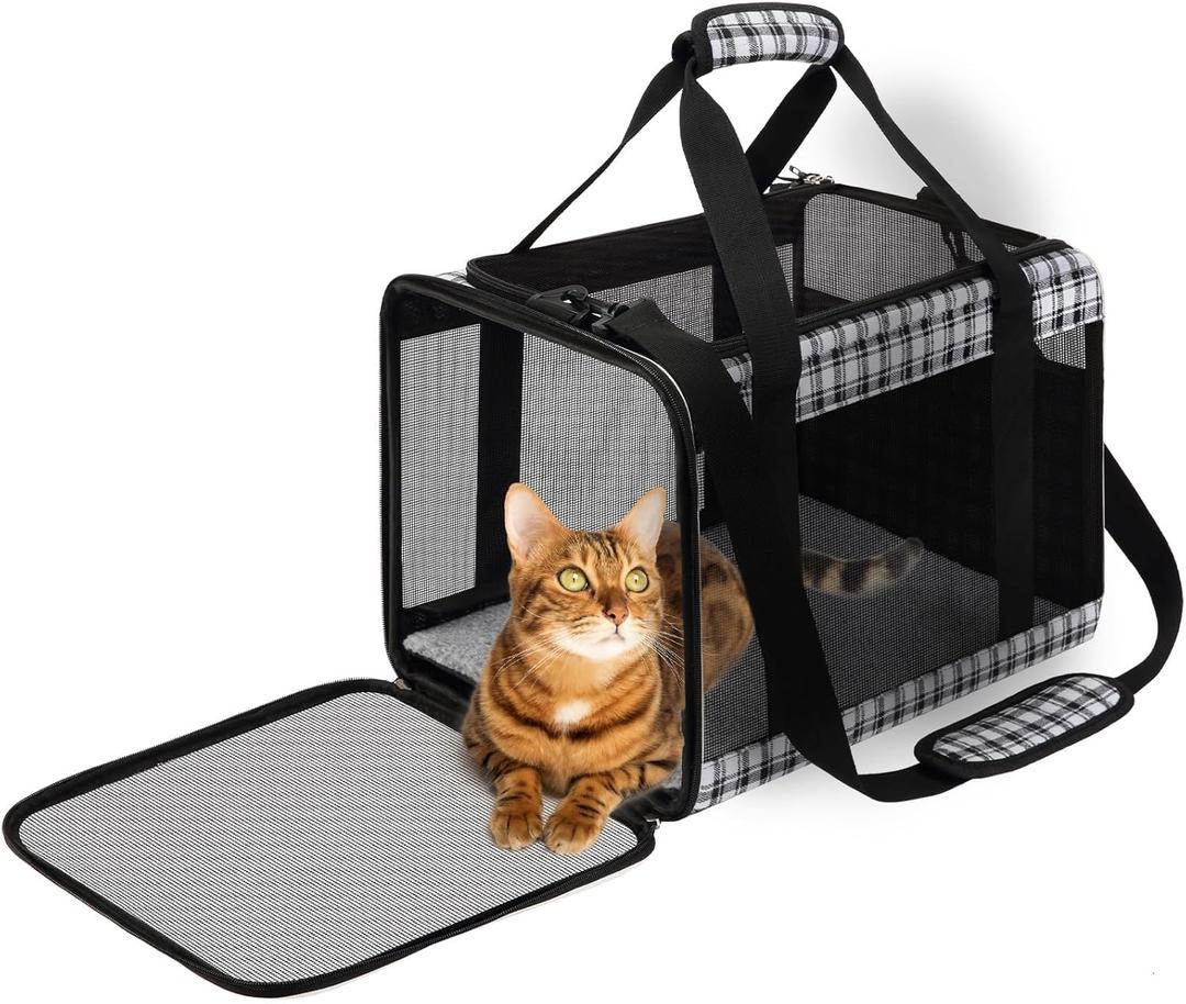 EXPAWLORER Large Cat Carrier Soft for Medium Cats Under 20,Airline Approved Pet Carrier for Cat with Top Entry and Zipper Closure,Soft Sided Cat Carrier Fit 2 Kitties Small Dogs Easy Storage (Black)
