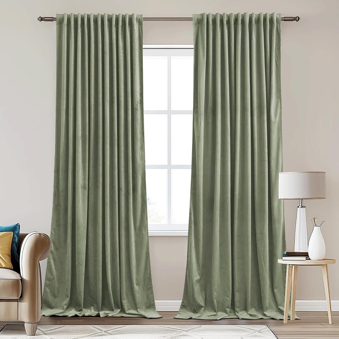 StangH Sage Green Velvet Curtains 80 inches 2 Panels - Thermal Insulated Light Blocking Privacy Drapes for Bedroom/Living Room/Dining Room/Home Office, W50 x L80