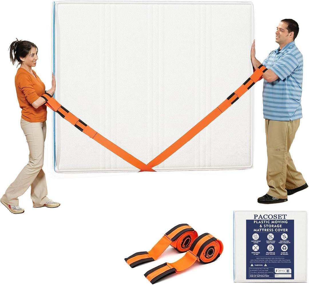 Mattress Bags for Moving and Storage with 2 Moving Straps,5 Mil Bed Mattress Cover for Moving with Dual Zippers Closure Reusable,Heavy Duty Waterproof Mattress Protector for Moving (Full)