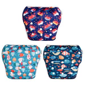 3 x Babygoal Baby Boy Swim Diapers 3 Pack for 8M-3T Babies and Toddlers, Reusable Adjustable Washable for Swimming Lessons-Crab,Fish,Starfish, L