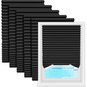 Zipcase 6 Pack Window Blackout Shades, 100% Shading Cordless Light Filtering Pleated Paper Shades, 36 in x 72 in(Fits Windows 19- 36), Black