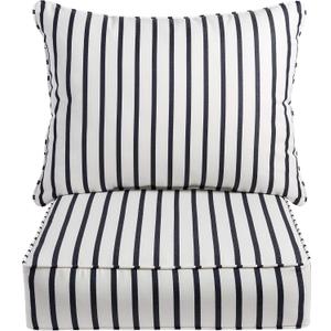 Sorra Home Sunbrella Deep Seating Cushion Set - Outdoor Chair Pad & Back Pillow, Water & Fade Resistant for Patio Furniture with Plush Foam - Lido Indigo (23" x 25" x 5"), 2 Piece Set