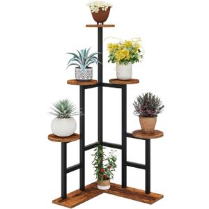 IBUYKE 6 Tier Plant Stand Indoor, Tall Flower Pot Stand for Multiple Plants, Tiered Corner Plant Shelf for Living Room Patio Balcony Garden, Rustic Brown TMJ072H