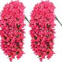 2Pcs UV Resistant Artificial Flowers for Outdoors, Realistic Faux Silk Bougainvillea Flowers, Fake Hanging Plants for Porch Patio Balcony Decoration (Rose Red)