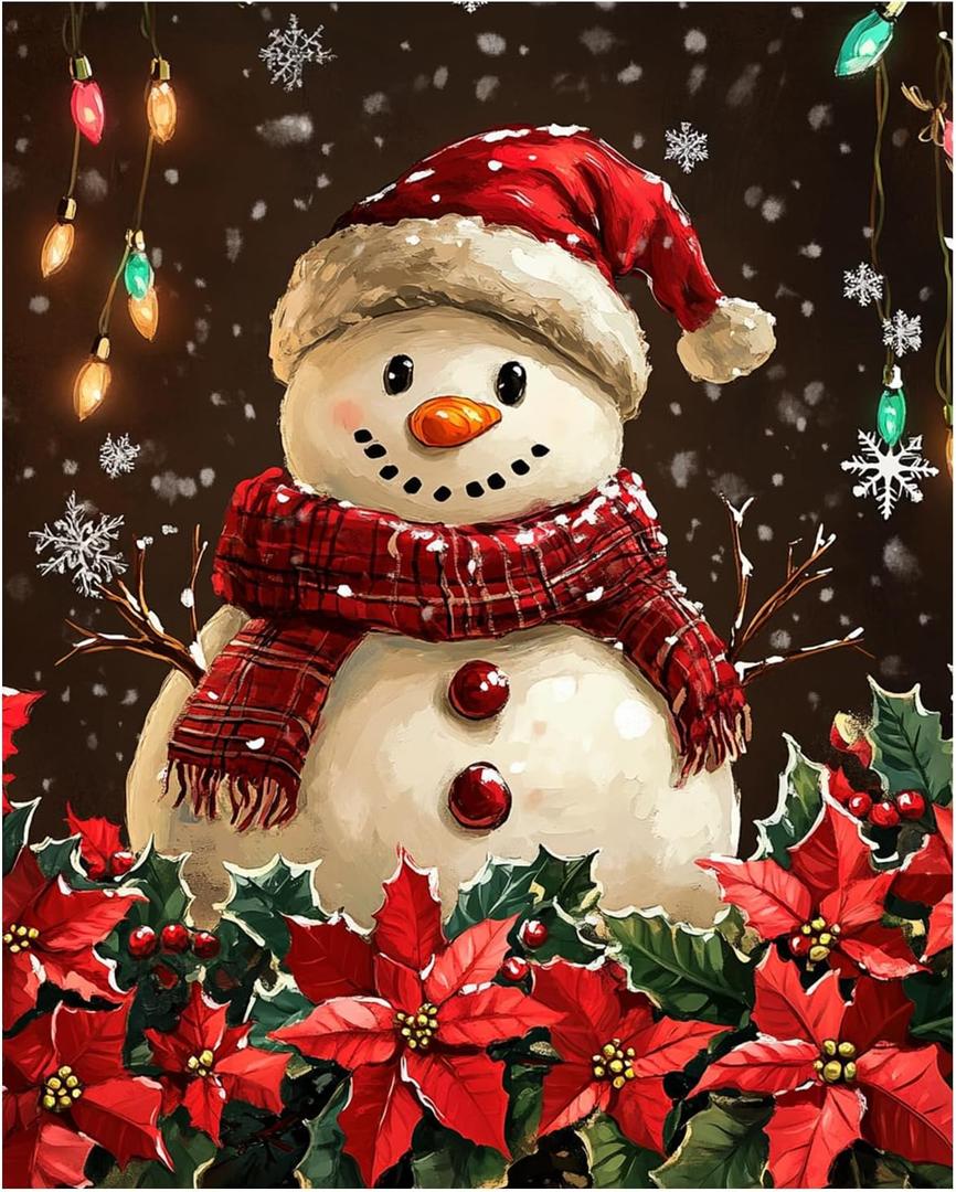 Reivworl Christmas Paint by Numbers Kit for Adults Beginners, Snowman Paint by Numbers, Adult Paint by Number Kits for Gifts and Home Wall Decor 16x20 Inch (Without Frame)