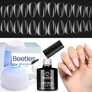 Beetles Gel Nail Kit Almond-500Pcs Gel Nails Tip Easy Extension Set Short Almond Shape 5 In 1 Nail Glue Extension Set Uv Led Lamp Acrylic False Tips Kit DIY Nails Art Gifts for Women (1-2-Short Almond 500PCS(clear kit))