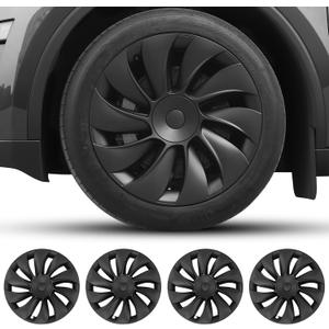 Matte Black 19 Inch Hubcaps for 2026 Tesla Model Y Juniper, Full Coverage Wheel Covers, Snap-On Rim Protectors, Durable ABS Replacement for Tesla 19 Stock Wheels, Anti-Scratch & Secure Fit