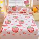 ZIQINPSQ Cozy Fleece Fitted Sheet Queen Size - Ultra Soft Fuzzy Bed Sheets for Winter, Deep Pocket 15'' Velvet Plush Bottom Sheet Only (Anti-Static & Warm), Strawberries (Strawbeerries)