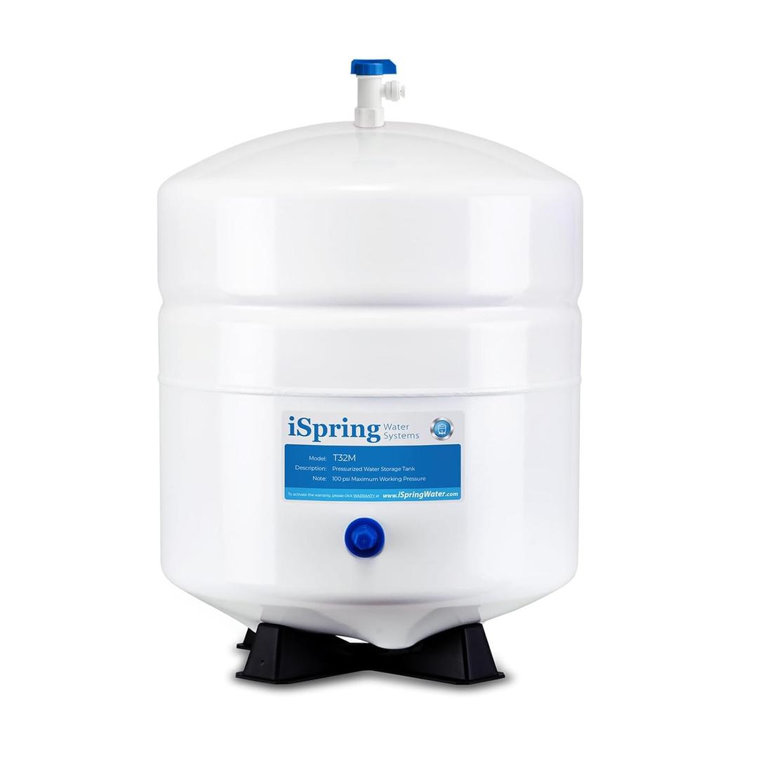 Ispring T32M Pressurized Water Storage Tank with Ball Valve for Reverse Osmosis RO Systems, 4 Gallon, 1/4" Tank Valve Included, White