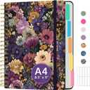 Large Spiral Lined Notebooks for Work with Removable Dividers & Tabs, 8.5"x11" Pretty Hardcover 5 Subject Notebook Journal for Women, College Ruled, Perfect for Study & Office Organization, 280 Pages,Midnight Bloom