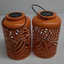 Solar Lantern Outdoor Waterproof Lanterns, 2 Pack Metal Leaf Projection Hanging Lanterns Decorative Lantern for Patio Garden Yard Backyard Front Porch (Orange)