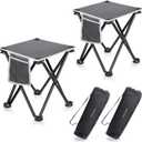 Triple Tree 2 Pack Folding Camping Stool, 13.8 Inch Small Portable Lightweight Stool with Side Pocket, Foot Stool with Carry Bag for Hiking, Fishing and Beach, Hold up to 400lbs, Grey