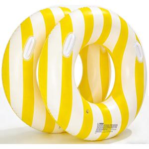 2PCS 37" Inflatable Pool Floats for Adult Striped Swim Ring Pool Floaties Inflatable Swimming Pool Raft Party Water Summer Beach Lounger Float Party Supplies