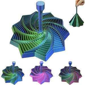 3D Printed Expanded Fractal Sensory Fidget Star,Expanded Fractal Fidget Toys,Decagon with Handl,Honeycomb Whirling Spiral Design,for ADHD & Stress Relief Adults (Blue Green, 4.53in)