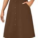 LYANER Women's Stretchy High Waist A-Line Midi Skirt Flared Vintage Casual Skirts with Pockets (Brown, S)