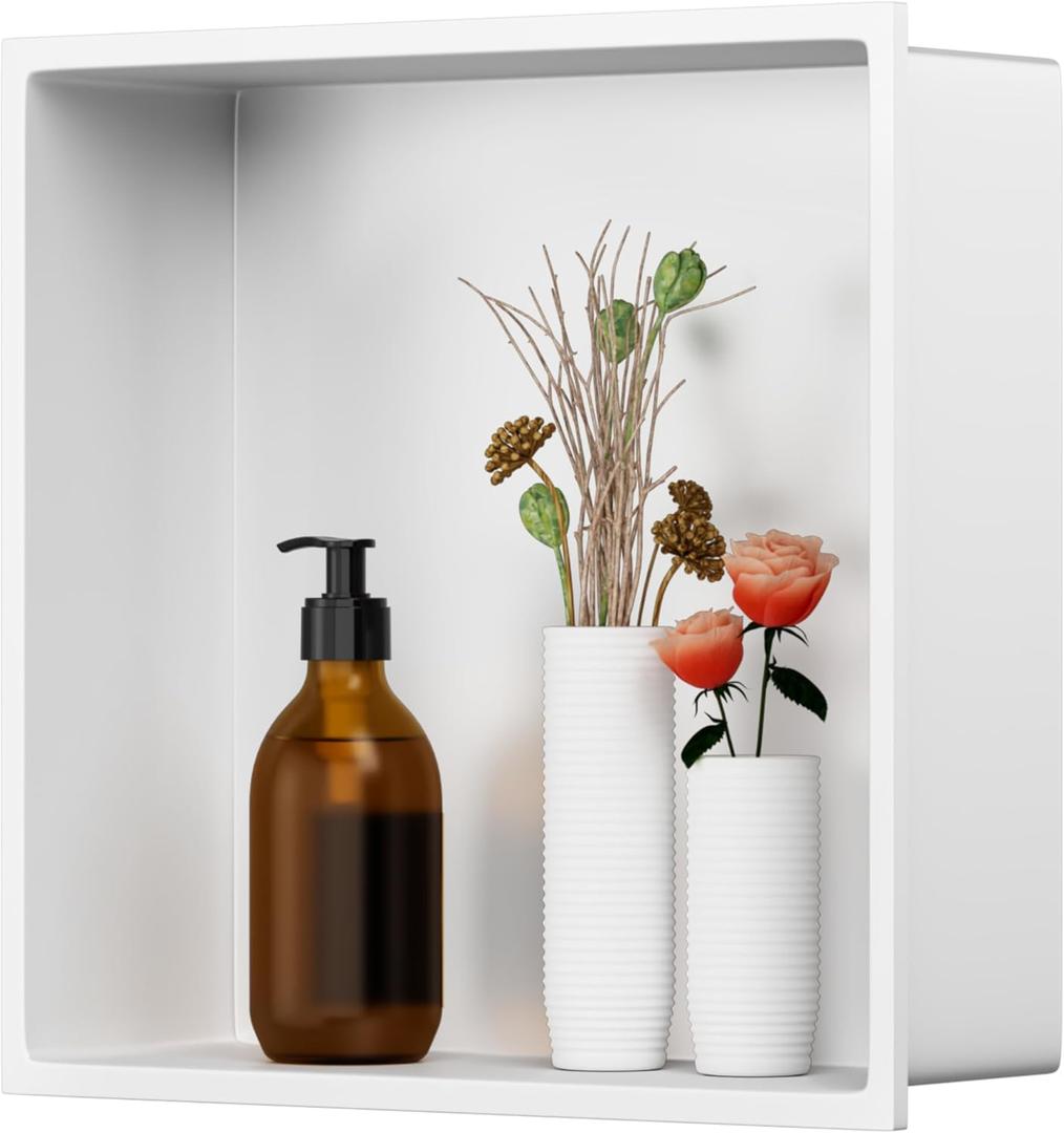 White Shower Niche, Stainless Steel Wall Niche 12"X12", No Tile Needed Recessed Inserted Niche Shower for Bathroom, Living Room, Kitchen for Storage