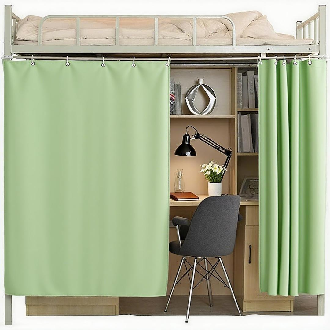 Dormitory Bunk Bed Student Curtains Privacy Blackout Decor for Loft Bottom Green 1PC