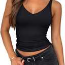 PINKMSTYLE Womens Sexy V Neck Cami Top Sleeveless Double Lined Tank Tops Going Out Y2K Spaghetti Strap Crop Tops 2026 (Black) S