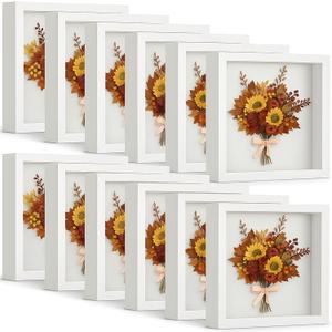 Tuanse 12 Pcs Shadow Box Bulk Display Case Plastic Shadow Box Picture Frame for Photos Flower Wedding Bouquets Pet Memorial Graduation Object Butterfly Tickets Wall Tabletop(8 x 8 Inch, White)