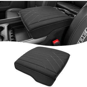 KBH Center Console Armrest Cover for 2019-2026 Dodge Ram 1500 2500 3500 5th Gen, Floor Console Bucket Seat, Arm Rest Cushion Pad Protector, Vinyl Leather, Black-Gray Stitches