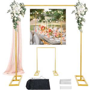 Square Balloon Arch Stand, 8.2FT Wedding Arch, Metal Gold Heavy Duty Backdrop Adjustable Stand, Extra 2 Clamps Change Over The Table Rod Stand for Baby Shower Party Decoration, Garden Trellis Frame