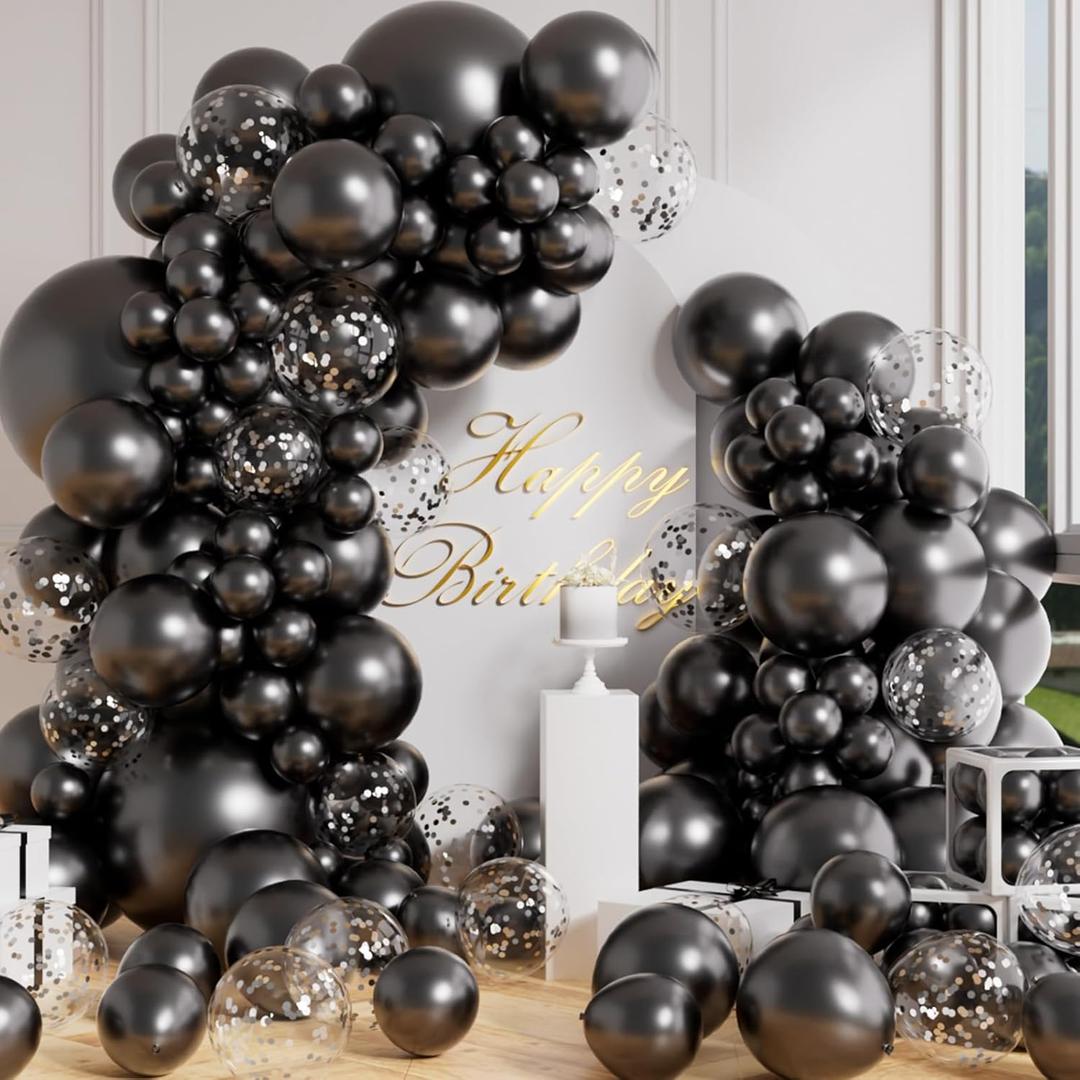 AULE 100Pcs Metallic Black Balloons Different Sizes 18/12/10/5 inch Chrome Latex Shiny Helium Balloons Party Decoration for Birthday Carnival Wedding Baby Shower Graduation