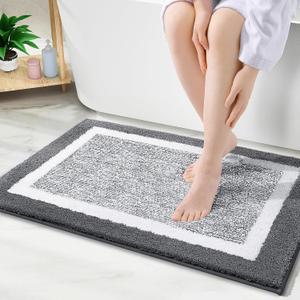 OLANLY Bathroom Rugs 30x20 In, Extra Soft and Absorbent Microfiber Bath Mat, Non-Slip, Machine Washable, Quick Dry Shaggy Bath Carpet, Suitable for Bathroom Floor, Tub, Shower (Medium, Dark Grey)