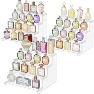 Lifewit 4 Tier Clear Display Riser Stand, Tool-free Assembly, 12 Inch Plastic Organizers for Figures, Cupcake, Perfume, Dessert, Desktop Display Stand for Organize and Decoration, 3-Pack